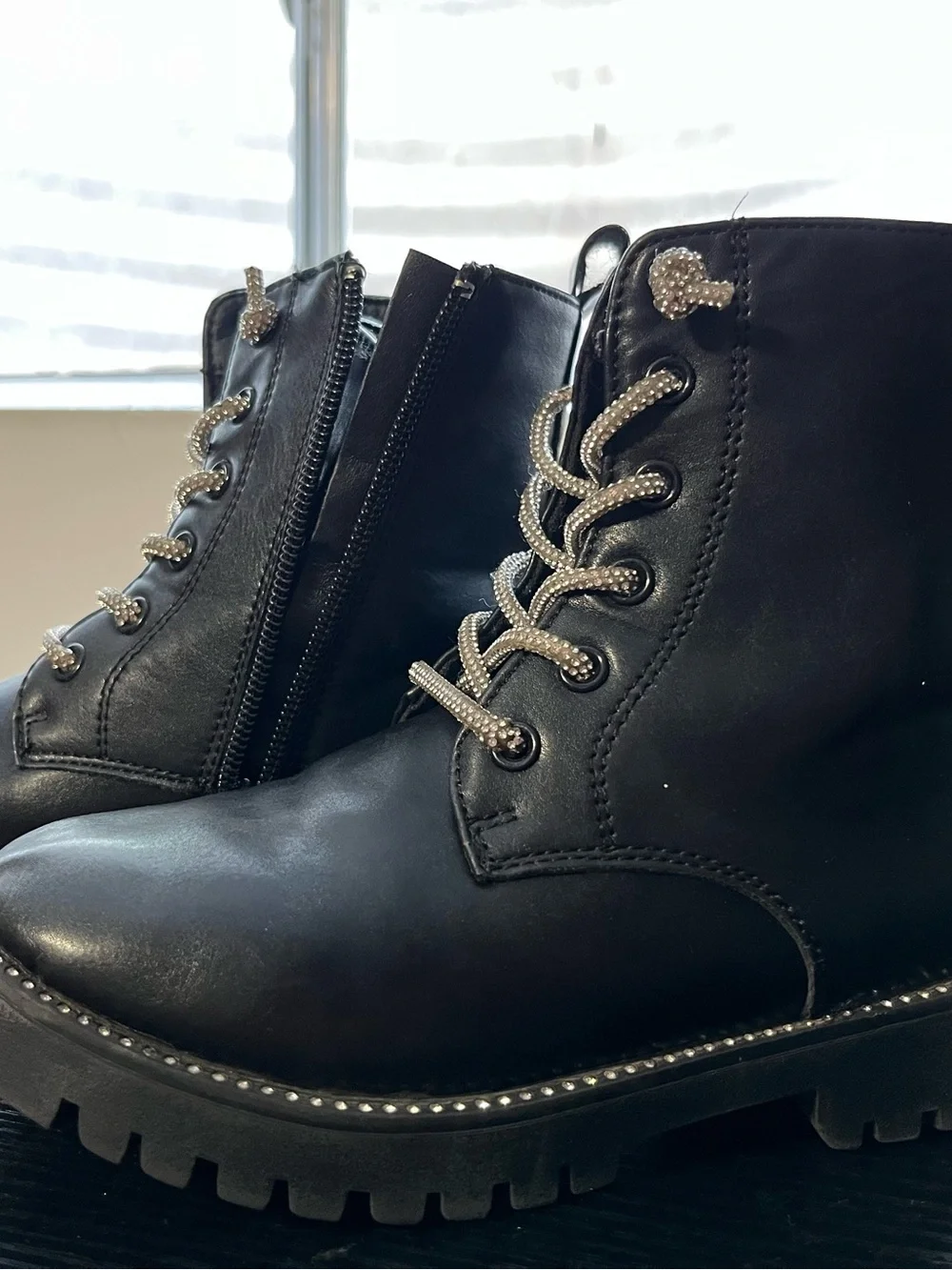 Tahari Black Kids Lace-Up Boots with Sparkle Laces